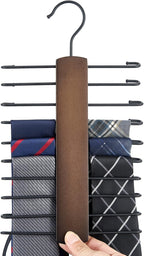 Mkono Wooden Tie Rack Retro Tie Belt Storage Hanger Organizer for Men Closet Space Saving Rack with 20 Non-Slip Hooks for Ties Belt Scarf Organize 360 Rotate Hanger Tie Display Holder, 1 Piece, Brown