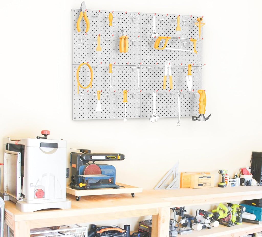 TORACK Metal Pegboard Panels and Hooks for Garage, Workbench, Shop, Shed Tool Organizer Peg Board with 1/8" & 1/4" Holes, Modular Wall-Mounted Pegboard with Pegboard Hooks(Light-Grey)
