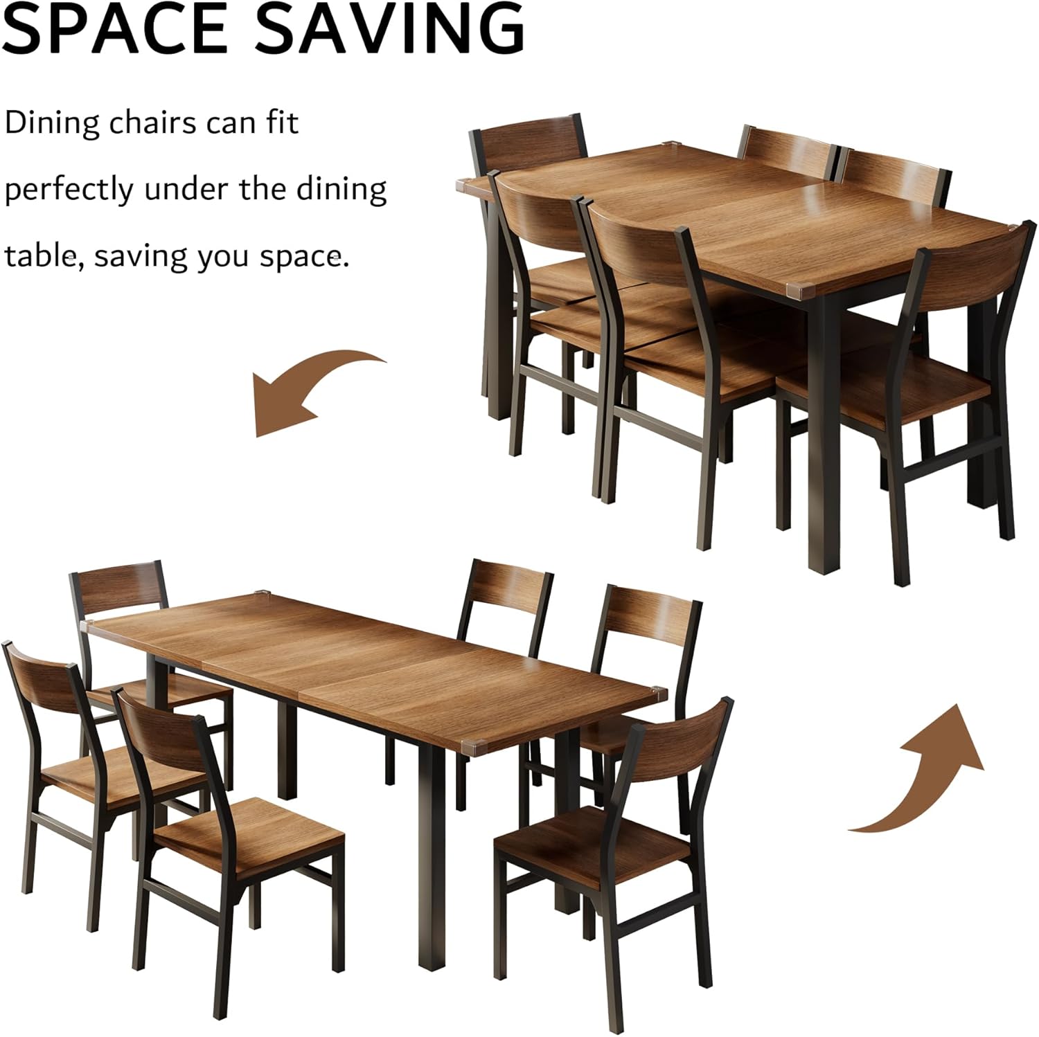 iPormis 7-Piece Dining Table Set with 6 Chairs, 63" Extendable Kitchen Table & Chairs Set for 4-6, Dining RoomTable with Solid Metal Frame & MDF Board, Perfect for Small Space, Easy Assembly, Walnut