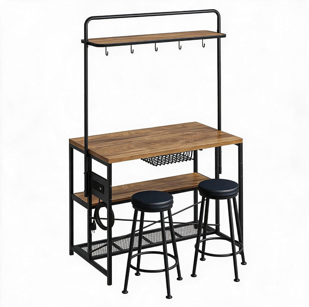 Kitchen Microwave Stand Coffee Bar Table with Storage, Natural | Small Kitche...