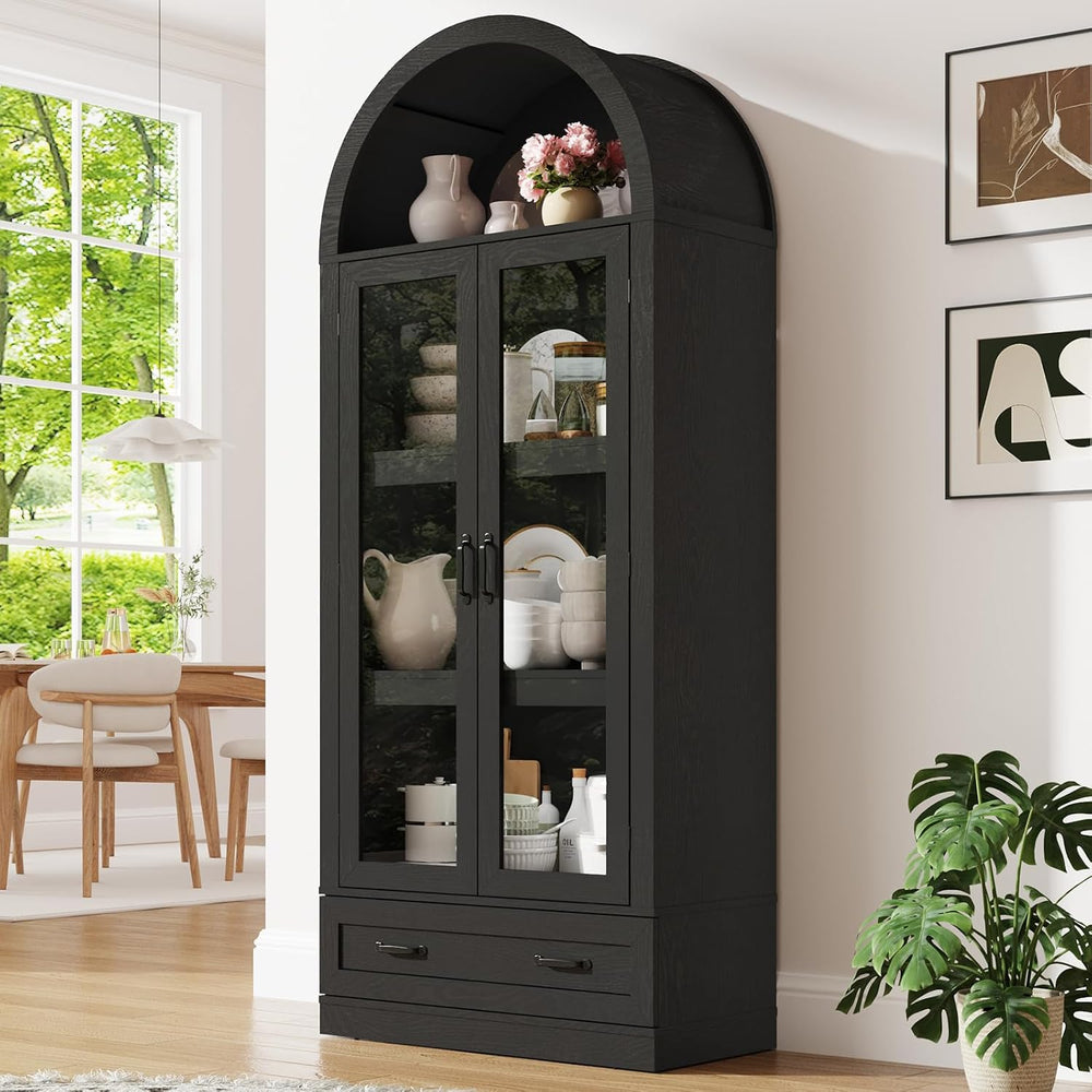 75" Tall Arched Kitchen Pantry Cabinet w Load-Bearing Steel Pipe,Modern ...