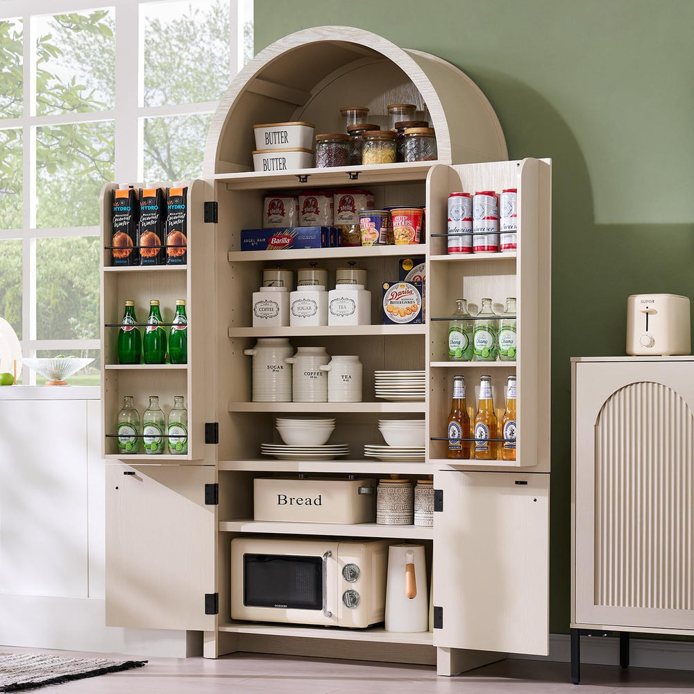 IFGET 71" Tall Arched Kitchen Pantry, Modern Fluted Wood Storage Cabinet...