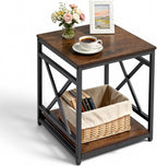 VEVOR End Table 18" Square, 2-Tier Side Table with Open Storage Shelves, Industrial Nightstand Bedside Table with Metal Frame & Wood Top, Small Sofa Table for Living Room, Bedroom, Office, Dorm