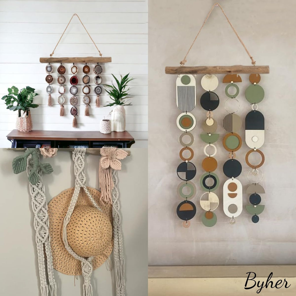 15-Inch Driftwood Wall Hanging Jewelry Hanger - Rustic Wood Logs Hanging Branch Decor with 5 Hooks, Handcrafted from Natural Drift Wood Pieces for Crafts (Rustic)