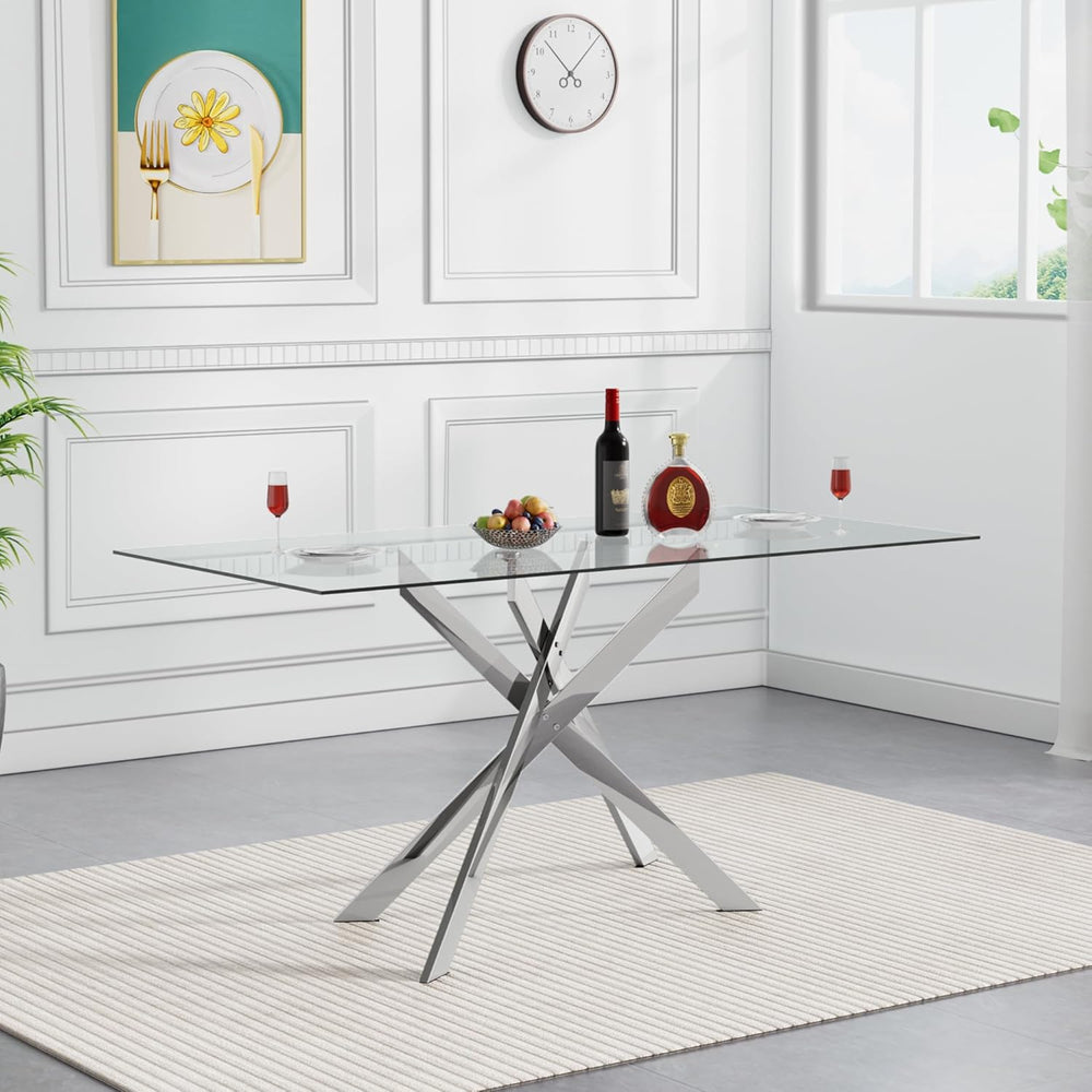 51in Glass Dining Table,Rectangular Kitchen Table for 4 Person with 0.39'...