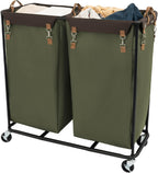 StorageWorks 390L Extra Large Lanudry Hamper with Wheels, 2 Sections Laundry Basket with Wheels, Clothes Sorter Cart with Divider for Hotel, Home, Green, 37.75"L x 17"W x 37.5"H