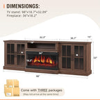 98" Farmhouse TV Stand with 36" Fireplace for TVs up to 100", Media Entertainment Center with Adjustable Shelves and Large Storage Cabinets, for Living Room, Brown & Black