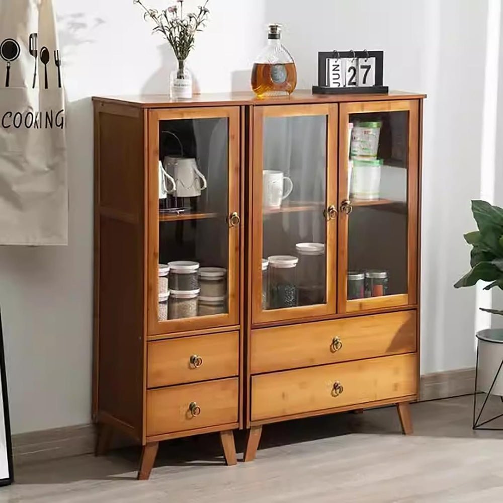 4 Tiers Bamboo Buffet Sideboard with Acrylic Doors,Floor Standing Pantry Cabi...