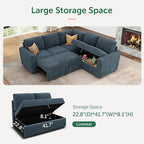 HONBAY Modular Sectional Sleeper Couch with Pull Out Bed, Corduroy L Shaped Sofa with Storage, Convertible Sectional Couches for Living Room, Blue