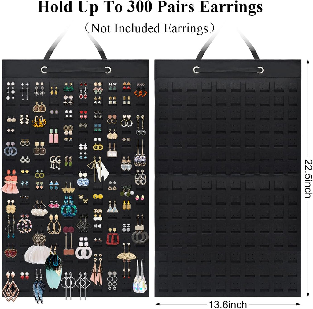 Earring Holder Organizer, Hanging Earrings Storage Display Holds Up to 300 Pairs for Women Girls-Black 1 Pack