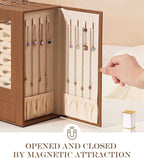 Homde Jewelry Organizer with Transparent Window Necklace Hooks Gift for Women Jewelry Box Display Case for Necklaces Rings Earrings Bracelets and Other Accessories (Brown)