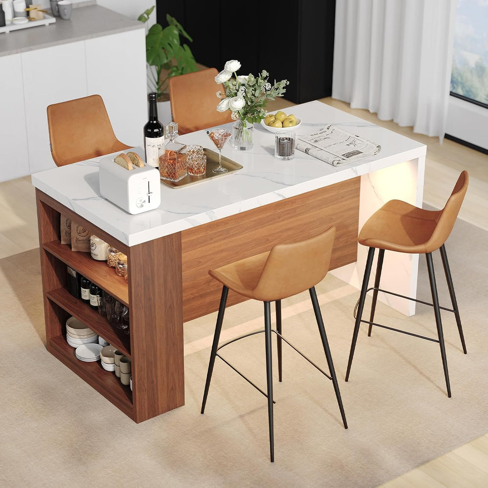 61" Kitchen Island Table with Storage, Counter Height Dining Table, Waln...