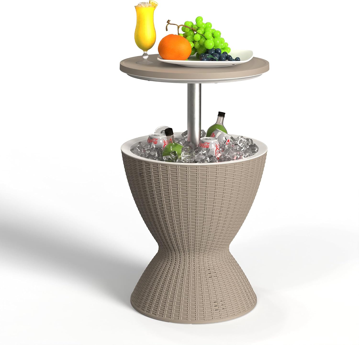 EasyUp Outdoor Cooler Bar Table – 8 Gallon Outdoor Patio Cooler Table with Drain Plug, Adjustable Height Rattan-Style Resin Cool Bar for Poolside, Deck, BBQ & Parties (Grey)