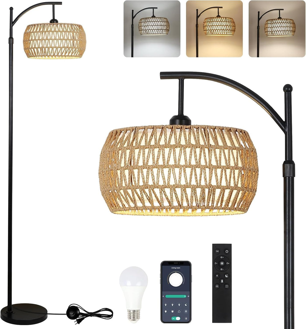 eyassi Arc Floor Lamp with 3 Color Temperatures, LED Gold Floor Lamp with Rem...