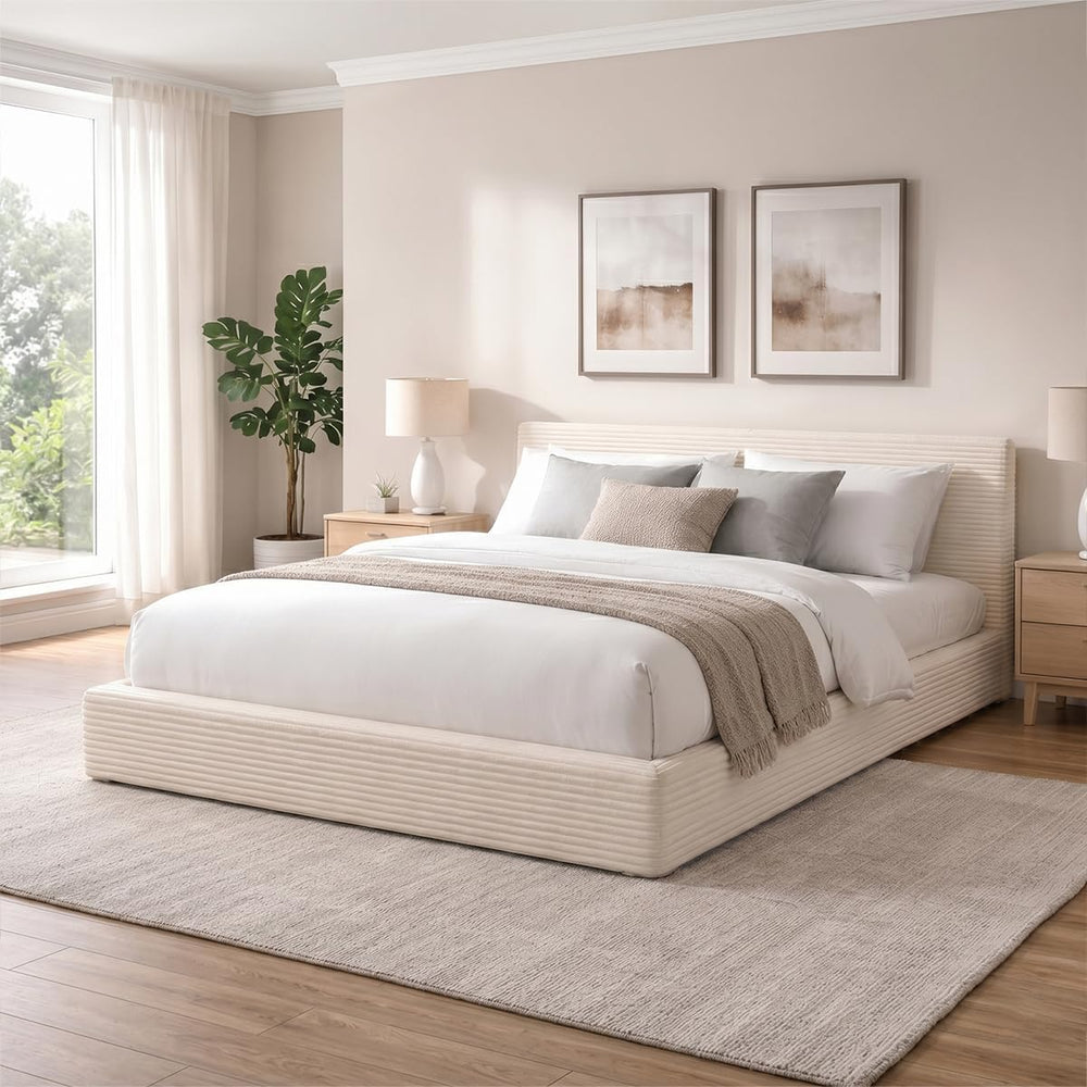 Novilla Full Size Bed Frame, Plush CloudSoft Bed, Corduroy Upholstered Platfo...