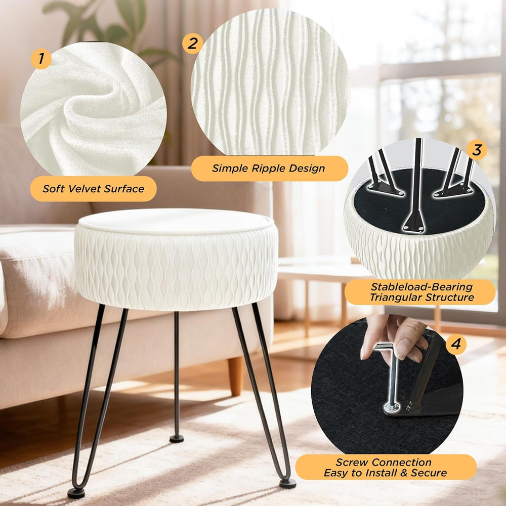 Velvet Vanity Stool Footrests, Round Ottoman Vanity Chairs with Anti-Slip Fee...