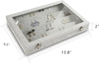 Frebeauty Earring Organizer Tray with Clear Lid 64 Slots Velvet Drawer Insert Earring Storage box with Transparent Glass lid Jewelry Display Case with lock Gifts for Girls Women (Grey, Earrings)
