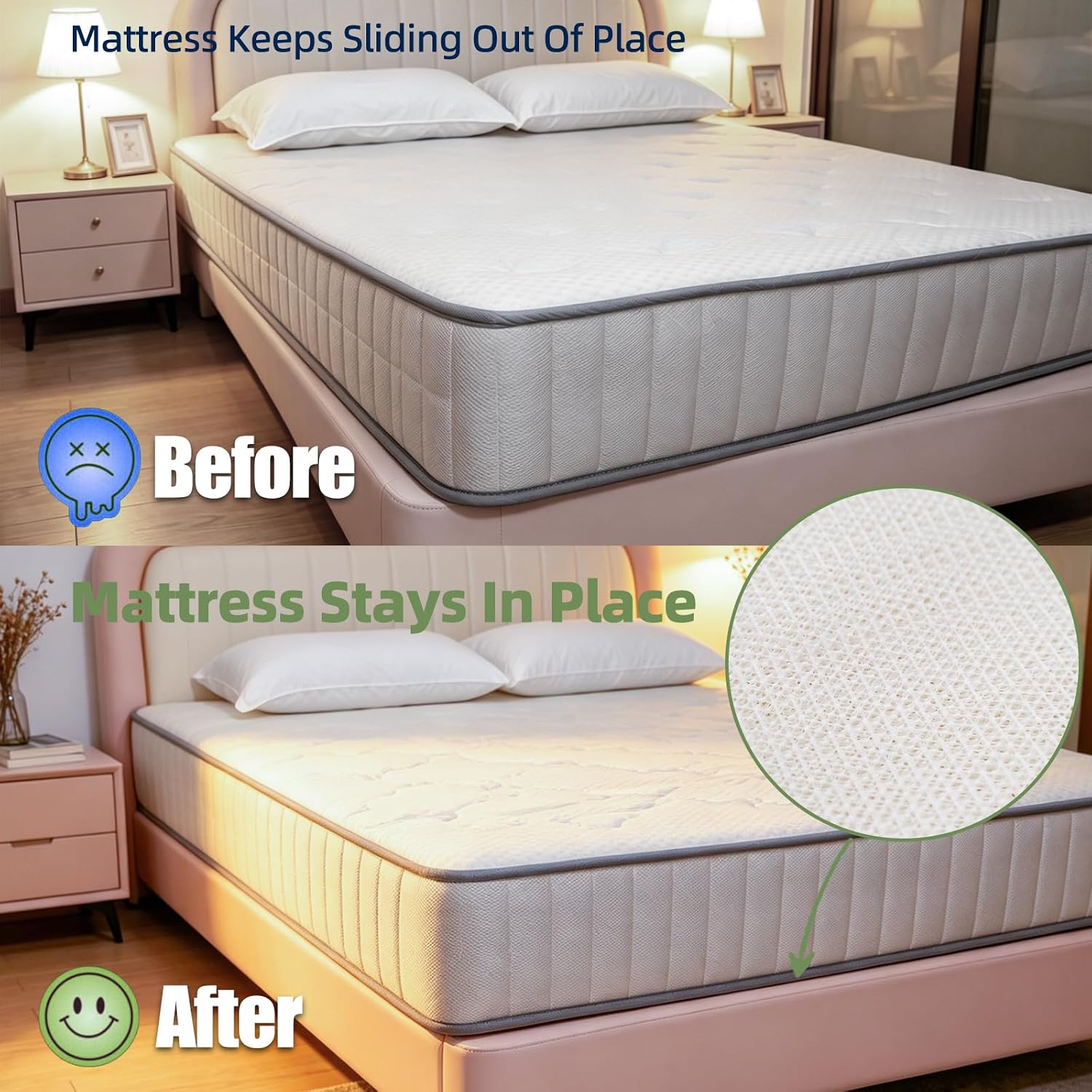 Non Slip Mattress Gripper, Anti-Slip Pad Prevents Mattress Sliding & Holds Bed in Place, Easy Trim Gripper Pads for Sofa, Couch, Chair Cushions, Stops Mattress Topper from Slipping (Queen (59" x 78"))