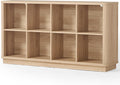 8 Cube Storage Book Shelf, 52" Long Horizontal Bookshelf with Curved Edge, Floor Standing Wooden Cubby Bookcase with Base, Modern Low Console Book Case, TV Stand for Living Room, Natural Oak