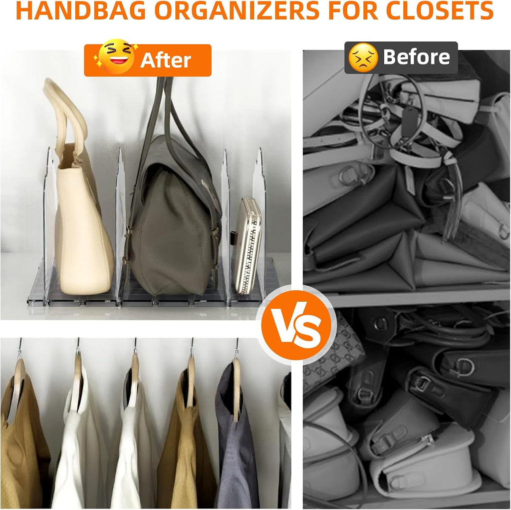 2 Pack Acrylic Handbag Organizer - 10 Adjustable Shelves for Closet & Cabinet, Clear Purse Display Stand for Women, Space-Saving Storage for Purses, Wallets & Accessories