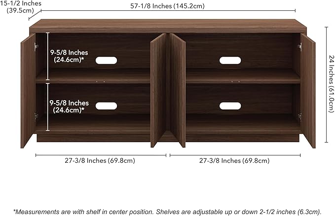 Henn&Hart Fluted TV Stand for TVs up to 65'' with 2 Concealed Ribbed Storage Cabinets and Adjustable Shelves for Living Room, Family Room, or Office, Medium Walnut