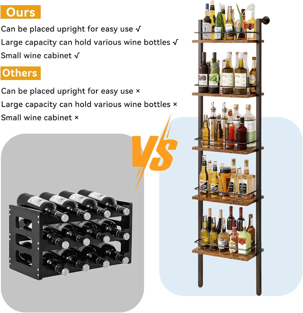 YMYNY 5-Tier Wall Mounted Wine Racks 16.93x7.87x69.68 Vintage Brown HWR001H |...