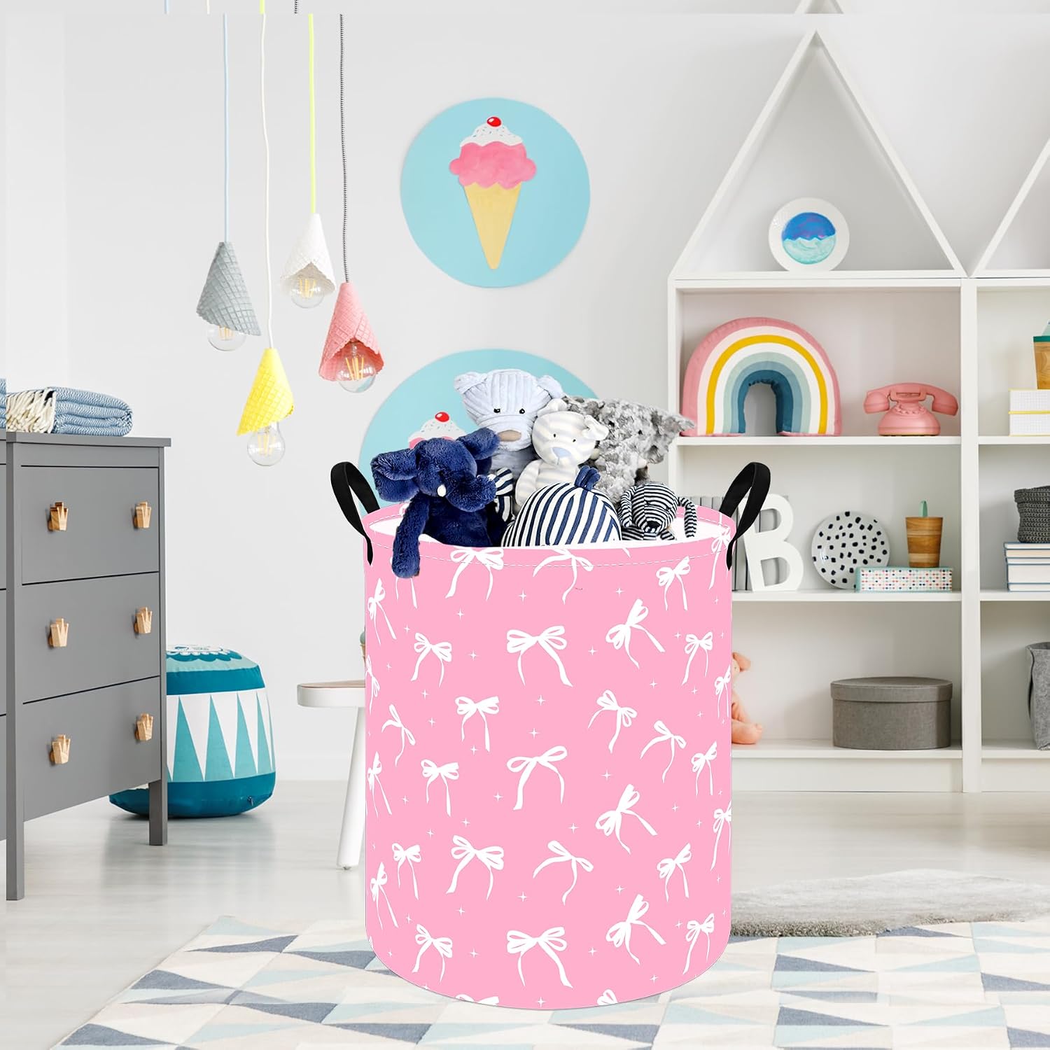 Round Laundry Hamper Clothes Storage Basket Fabric Storage Hamper Organization Storage Bin, Nursery Toy Box,Gift Basket with Handles