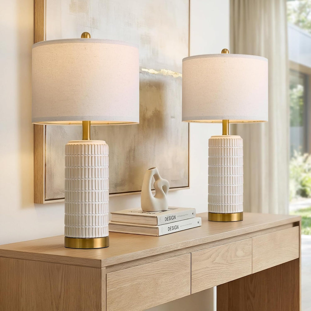 PoKat 25'' Modern Table Lamps Set of 2 for Living Room with Gold Base...