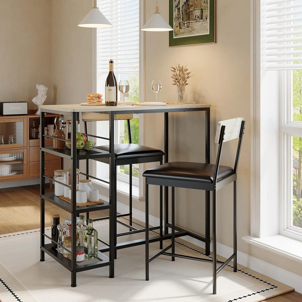 3-Piece Dining Table Set with Storage Shelves and 2 Upholstered Chairs, MDF &...