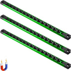 ALOANES 3-Piece Magnetic Socket Organizer, Heavy Duty Aluminum Socket Rails Organizer, 360° Swivel Clips Socket Holder Kit for Tool Box, 1/4-Inch Socket Holder x 42 Clips (Green)