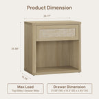 SICOTAS Night Stand Set of 2 26" Wide Large Nightstands with Drawer & Shelf Storage Rattan Bedside Table Boho End Table Tall Bed Side Tables Night Stands for Bedroom Living Room Sofa Office, Sand Oak