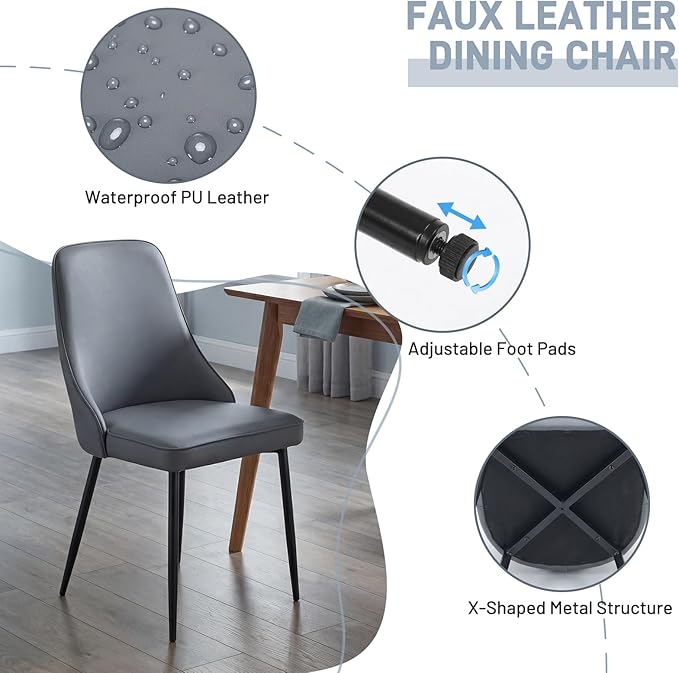 Modern Dining Chairs, Faux Leather Upholstered Dining Room Chair Kitchen Chai...