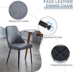 Modern Dining Chairs Set of 6, Faux Leather Upholstered Dining Room Chair Kitchen Chairs Dinner Side Chair with Curved Back and Metal Legs for Kitchen, Dining Room, Living Room, Grey