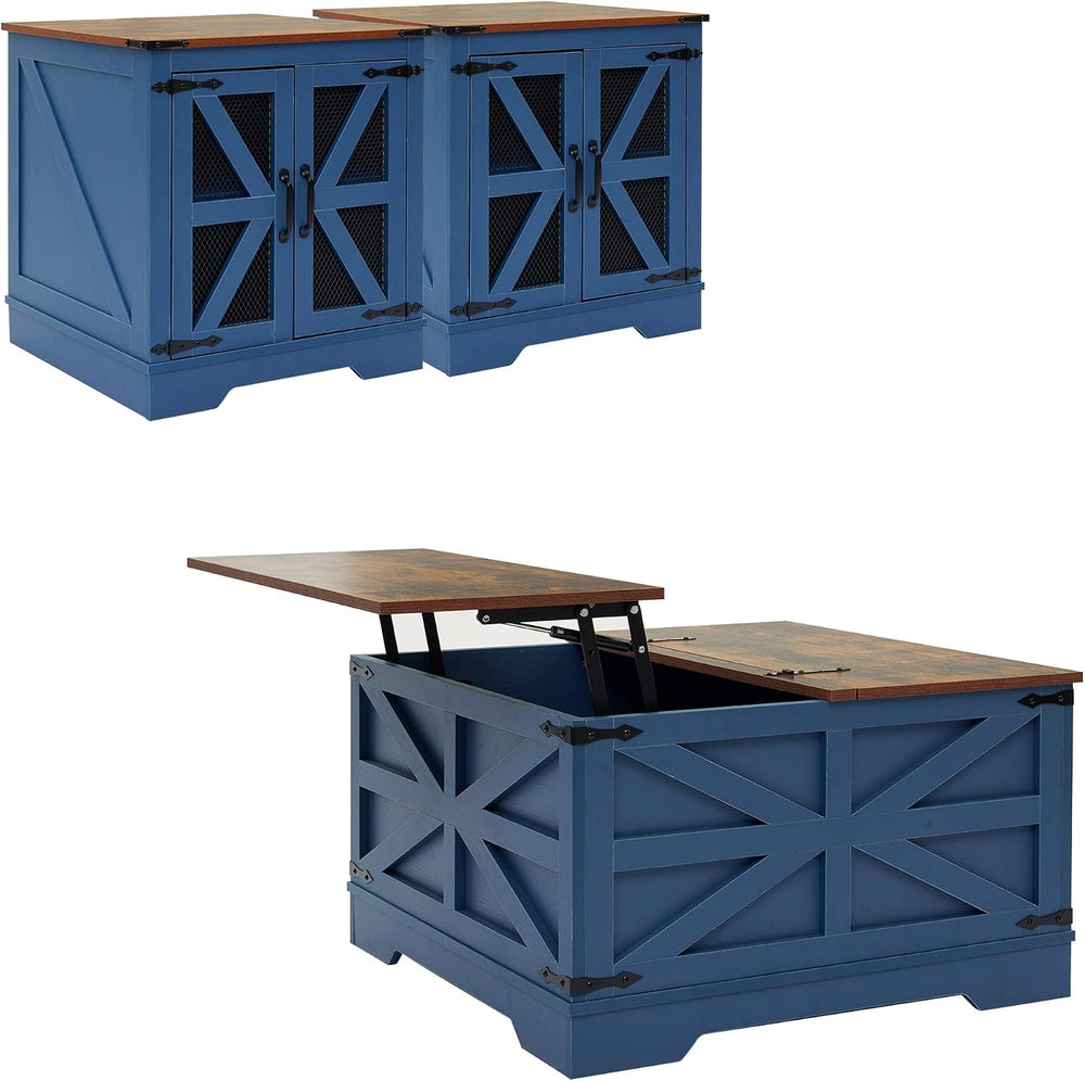 Farmhouse Coffee Table and End Table Sets of 3, 3 Piece Living Room Tables Se...