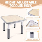 Pterying Kids Table and Chairs Set - 23.6" L x 23.6" W Height Adjustable Toddler Desk, Non-Slip Toddler Table with Graffiti Desktop for Ages 2-8, for Home Preschool Classroom Daycare, Grey