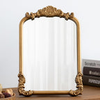 Vintage Vanity Mirror Small Gold Makeup Desk Mirror with Stand Antique Traditional Arched Table Mirror 8.5x12 for Countertop Tabletop Living Room Bedroom Bathroom