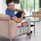 Remote Control Holder for Armchair, Couch Caddy Organizer TV Remote Holder for Bed Storage 5 Pockets, Remote Caddy Bedside Organizer Bedside Table Organizer (LightGray, 35"x12.4")