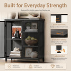 Coffee Bar Cabinet with Adjustable Shelves,Liquor Cabinet with Wire Mesh Doors,Space-Saving Buffet Cabinet, for the Kitchen, Dining Room, and Living Room, Gray