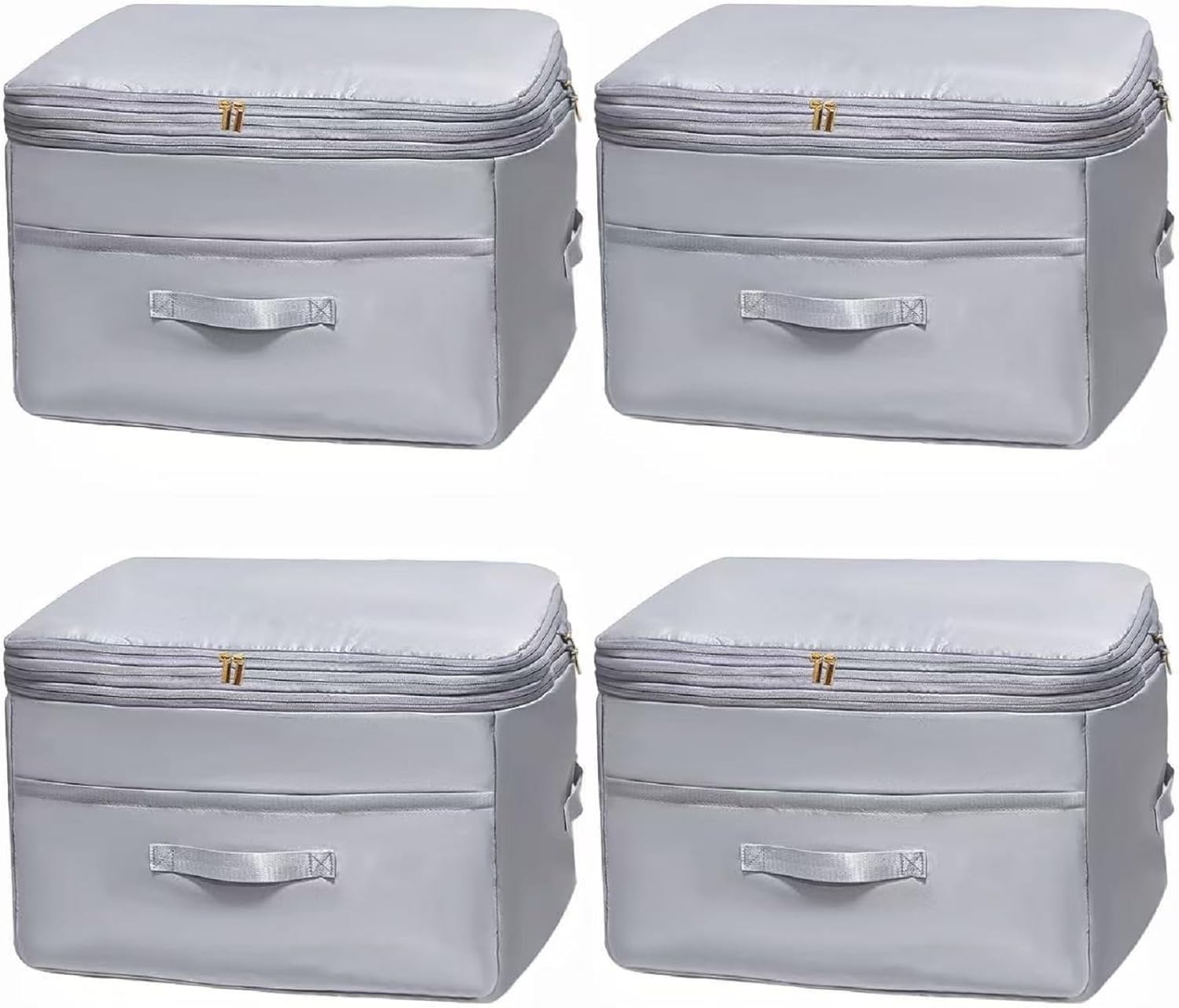 Ultra Space Saving Self Compression Organizers, 4 Pack Double Zipper Compression Packing Cubes for Bedding, Comforter Storage Bag for Blankets Duvet Quilts Pillows Queen King (Gray, X-Large)