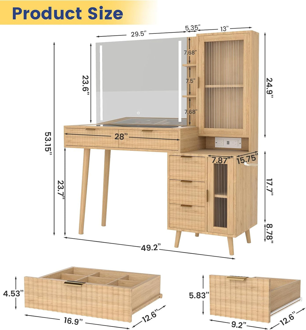 Vanity Desk with Mirror and Lights, Makeup Vanity Table with 5 Drawers & ...