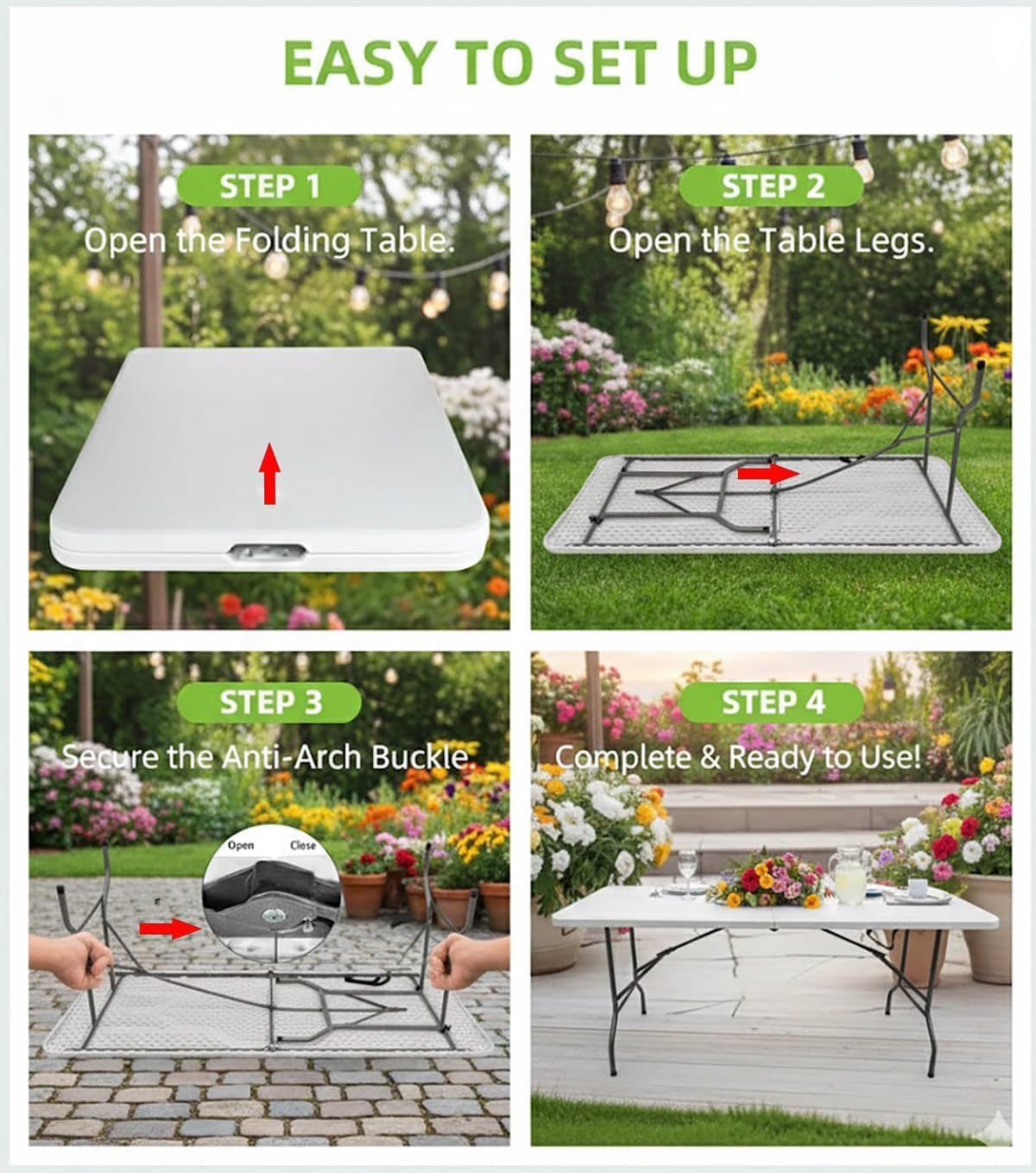 Rewing 6FT Folding Table Heavy Duty 180cm White Table With Carry Handle For All Occasions - 150kg Capacity - For Wedding, Office, Garden, Camping