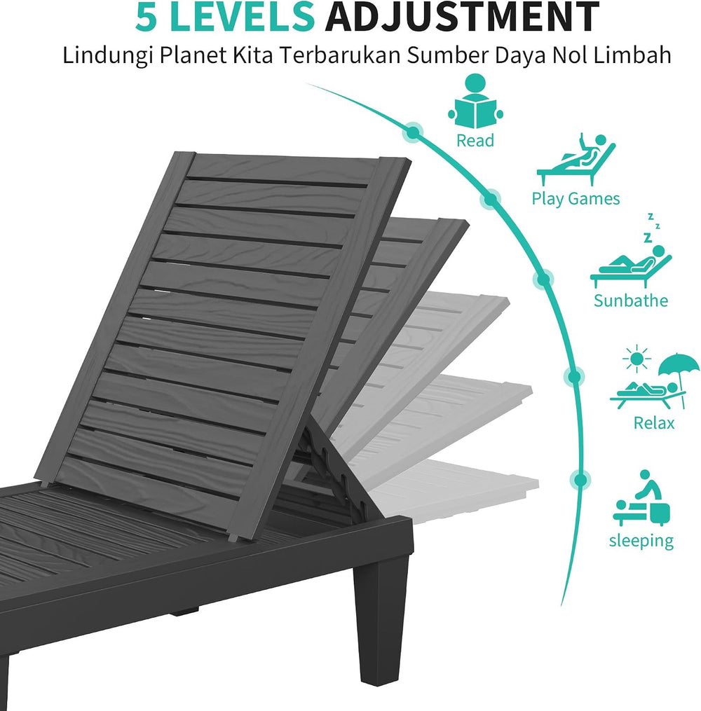 Patio Lounge Chairs Outdoor, Patio Chaise Lounges with Adjustable 5-Position ...