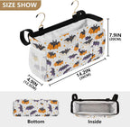White Halloween Bats and Stars Bedside Caddy for Dorm Bed Bedside Hanging Caddy Bag Iron Frame Storage Organizer Pocket for Bunk Home College Hospital Beds 2 Hooks
