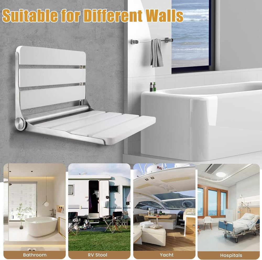 Teak Folding Shower Seat Wall Mounted, 16" Foldable Shower Bench, 400lbs...