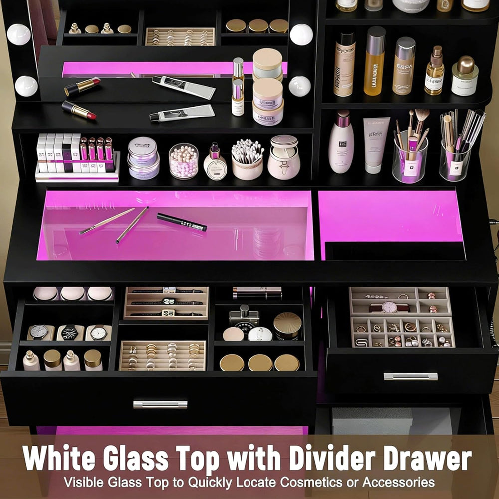 Vanity Desk with Mirror & 10 Lights,Modern Makeup Desk with 2 Drawers,3 L...