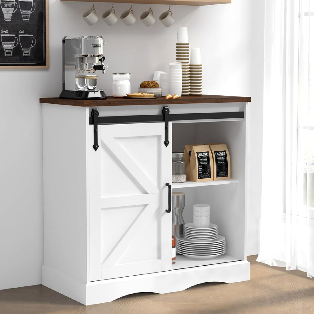 HOMFAMILIA 31.5" H Farmhouse Coffee Bar Cabinet w/Storage, White Kitchen...