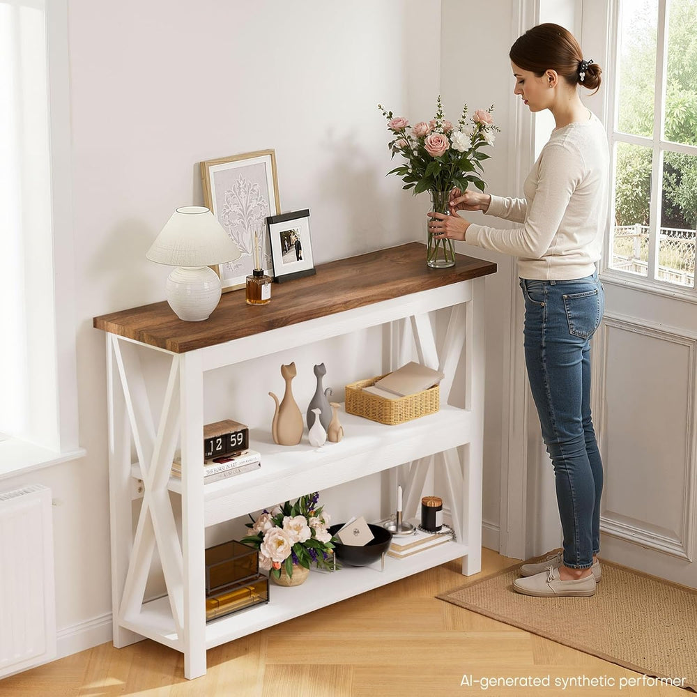 3-Tier Wood Entryway Table: 41" Narrow Console Shelf for Hallway - Farmh...