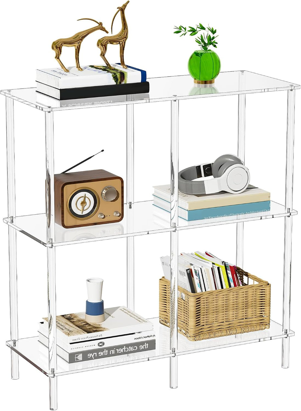 Acrylic Side Table Clear 3-Tier End Table for Living Room, Office, Hallway, B...