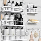 YASONIC Shower Caddy, 6 Pack Large Capacity shower organizer with Soap Holder and 12 Hooks, Rustproof Shower Shelves for Inside Shower, No Drilling&Sleek Bathroom Organizers and Storage White