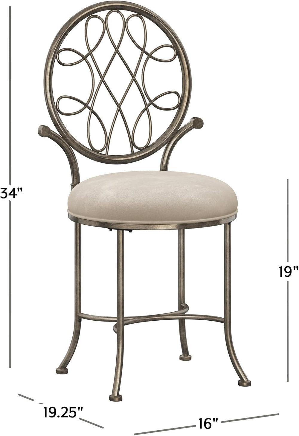 Hillsdale O'Malley Metal Vanity Stool with Spiral Pattern Design, Antique...